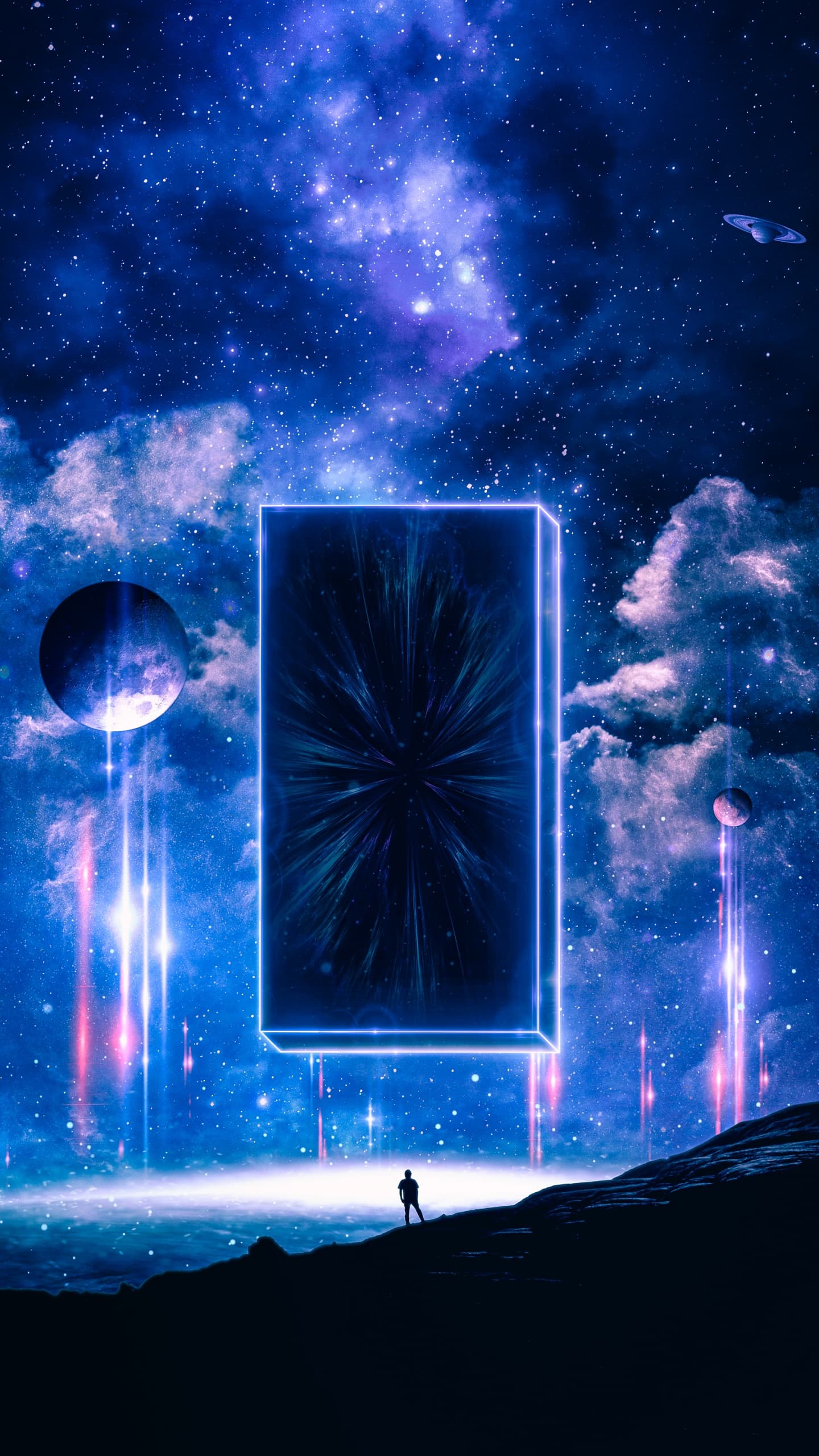 Monolith Surreal Planets Clouds Stars Night Cosmos x