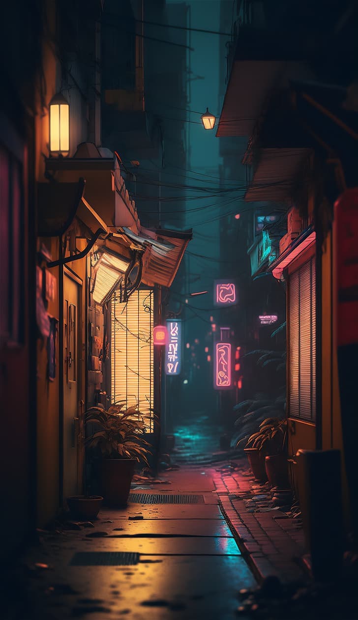 Ai Art Small Alley Tokyo Vertical Portrait Display Hd Wallpaper Preview - free HD phone wallpaper for iPhone and Android, 1284x2778