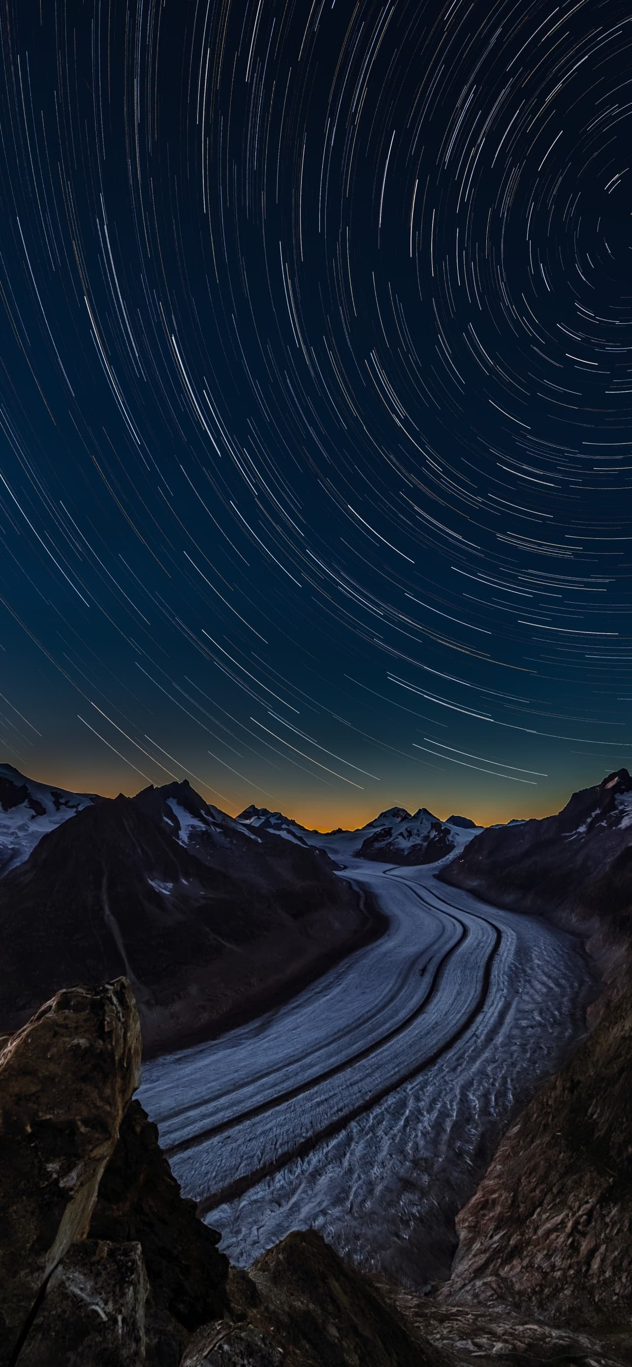 Aletsch Glacier Star Trails Night Time Switzerland Long x - free HD phone wallpaper for iPhone and Android, 1284x2778