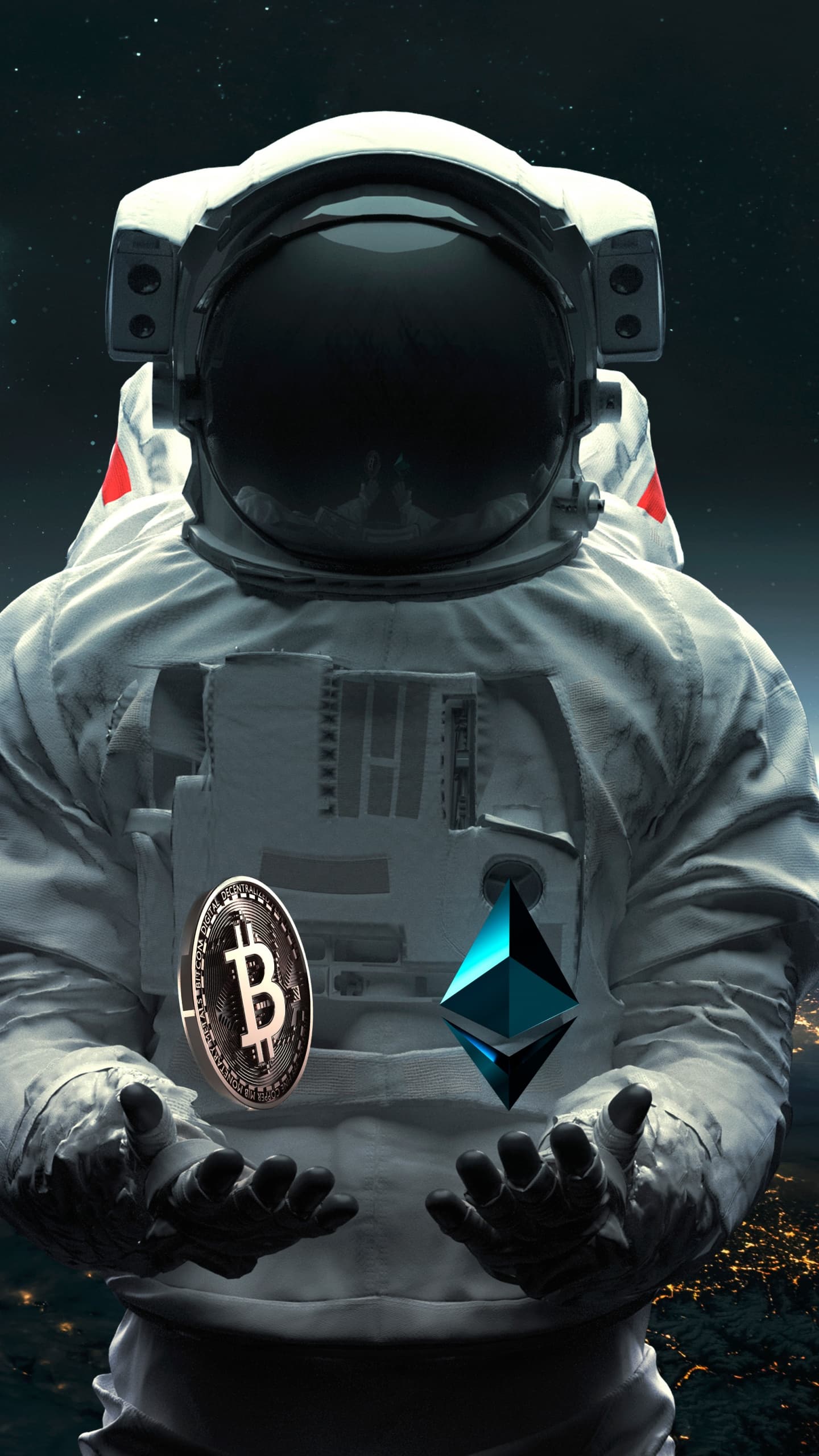 Astronaut Bitcoin Ethereum Cryptocurrency Planet Earth x