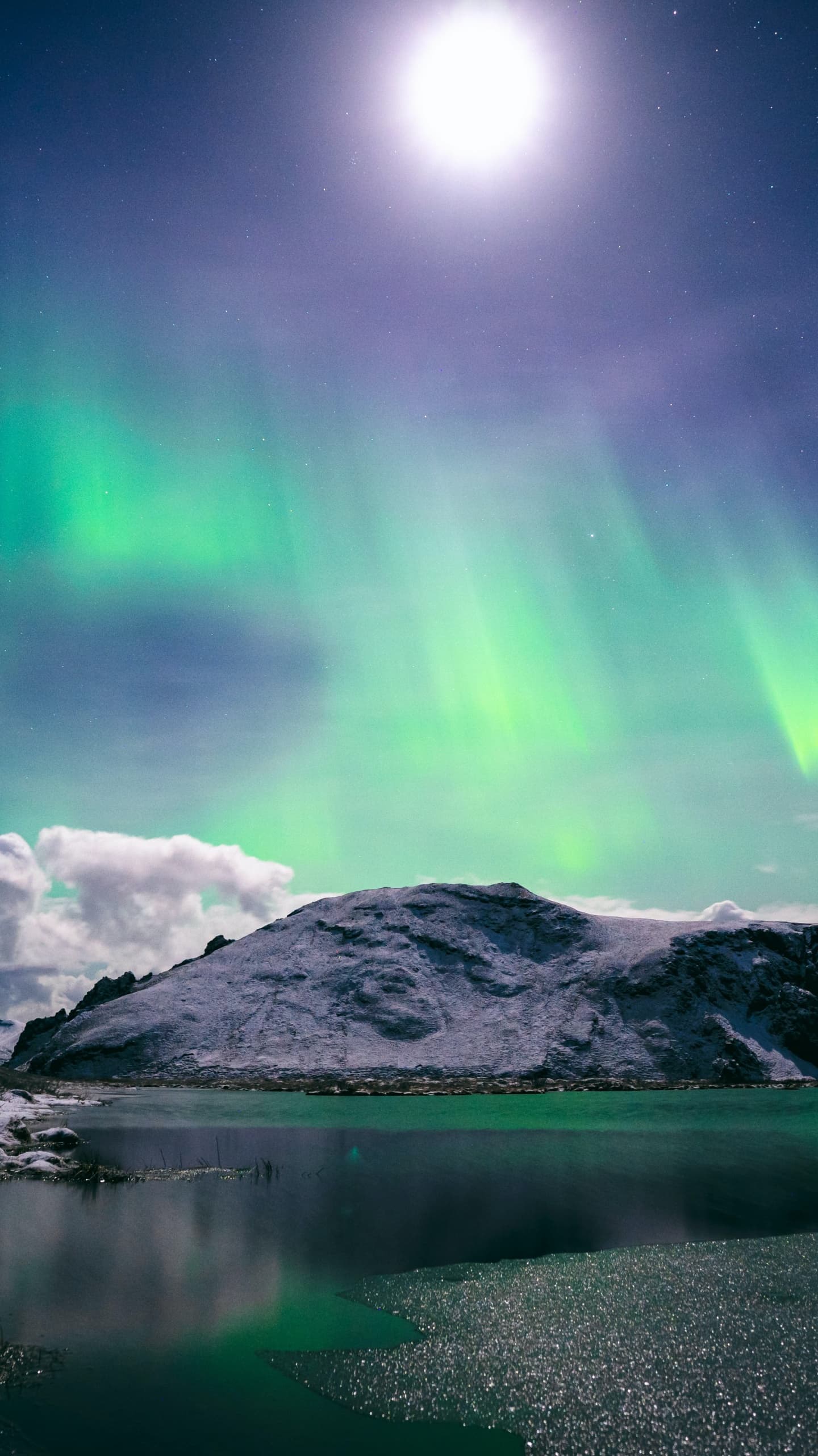 Aurora Borealis Glacier Mountains Snow Covered Natural x - free HD phone wallpaper for iPhone and Android, 1284x2778