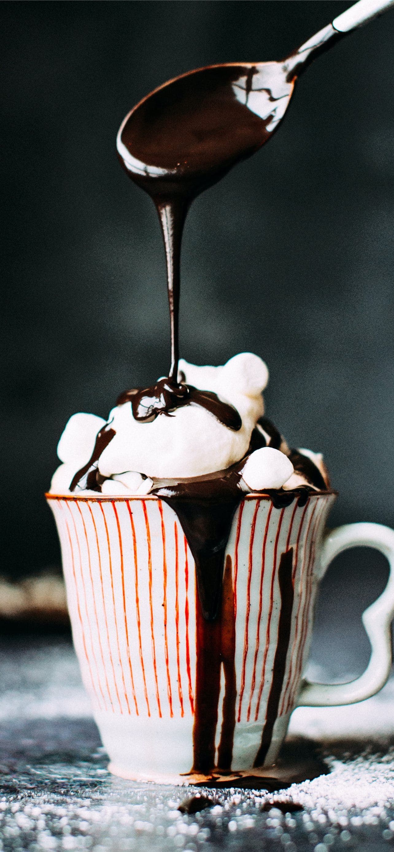 Chocolate Pouring On Vanilla Ice Cream In Ceramic - free HD phone wallpaper for iPhone and Android, 1284x2778