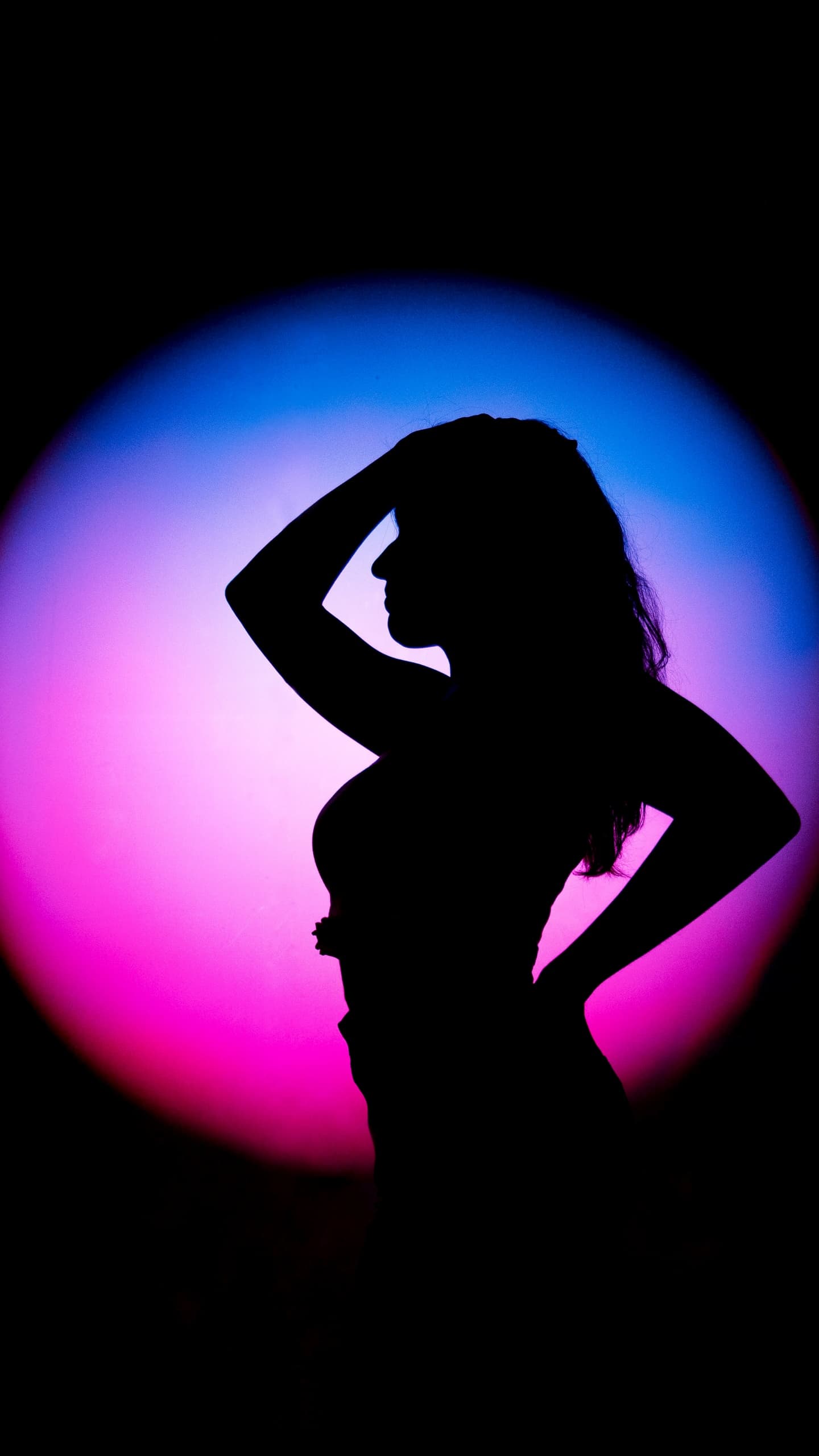 Girl Woman Light Silhouette Pose Style Circular Black x - free HD phone wallpaper for iPhone and Android, 1284x2778