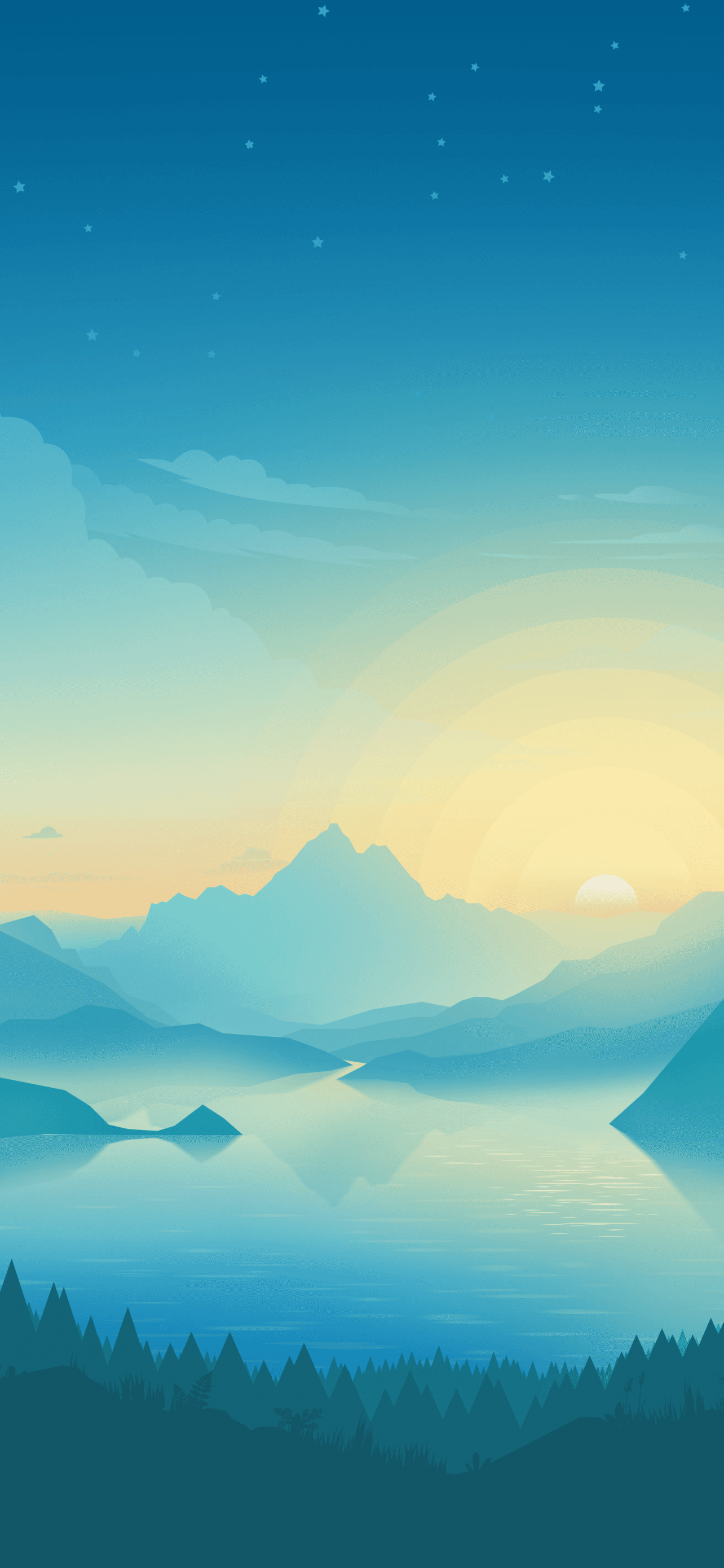 Lakeside Sunrise Early Morning Minimal Art Gradient x - free HD phone wallpaper for iPhone and Android, 1284x2778