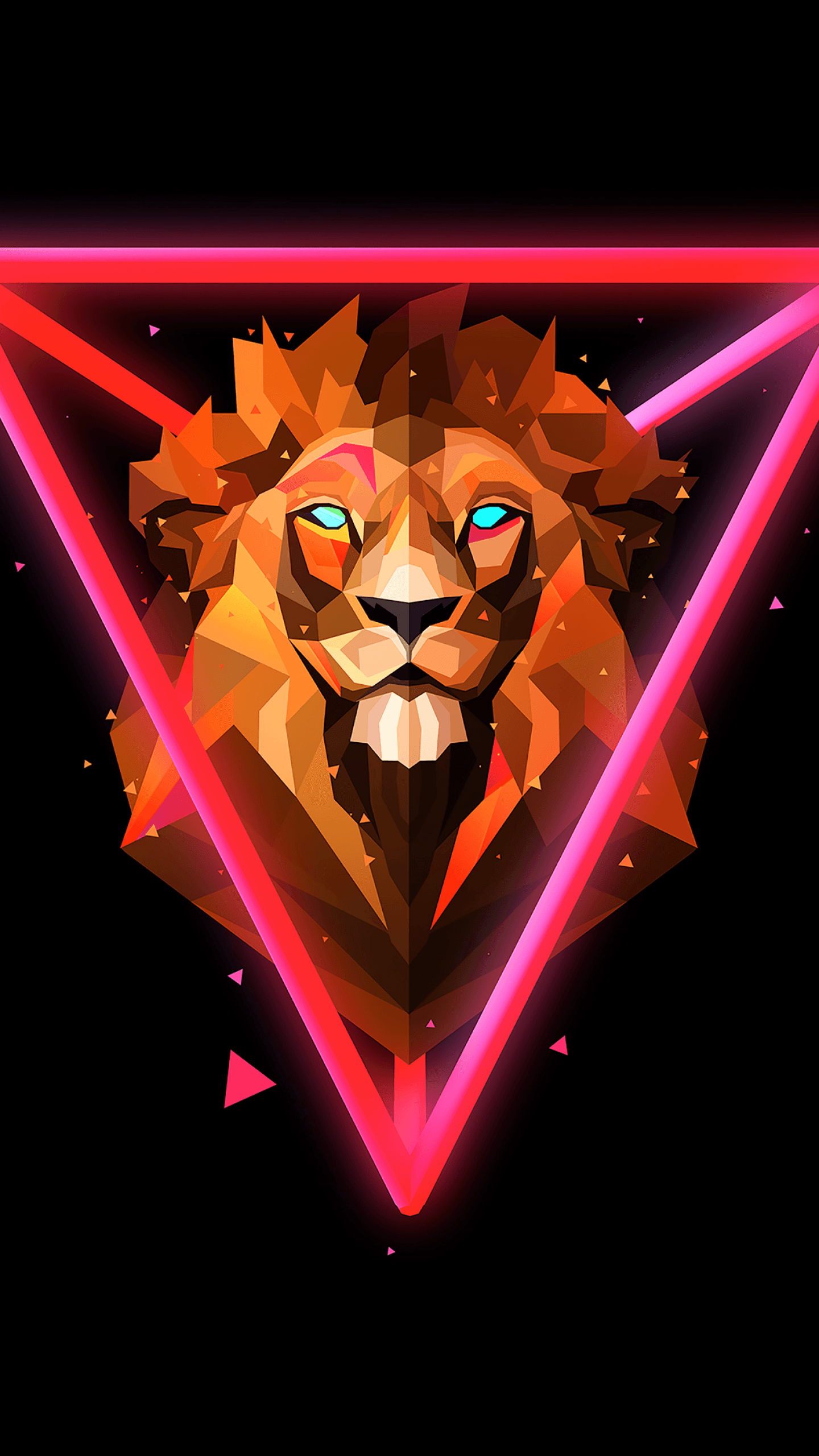 Lion Wild Low Poly Artwork Amoled Black Background Neon x - free HD phone wallpaper for iPhone and Android, 1284x2778