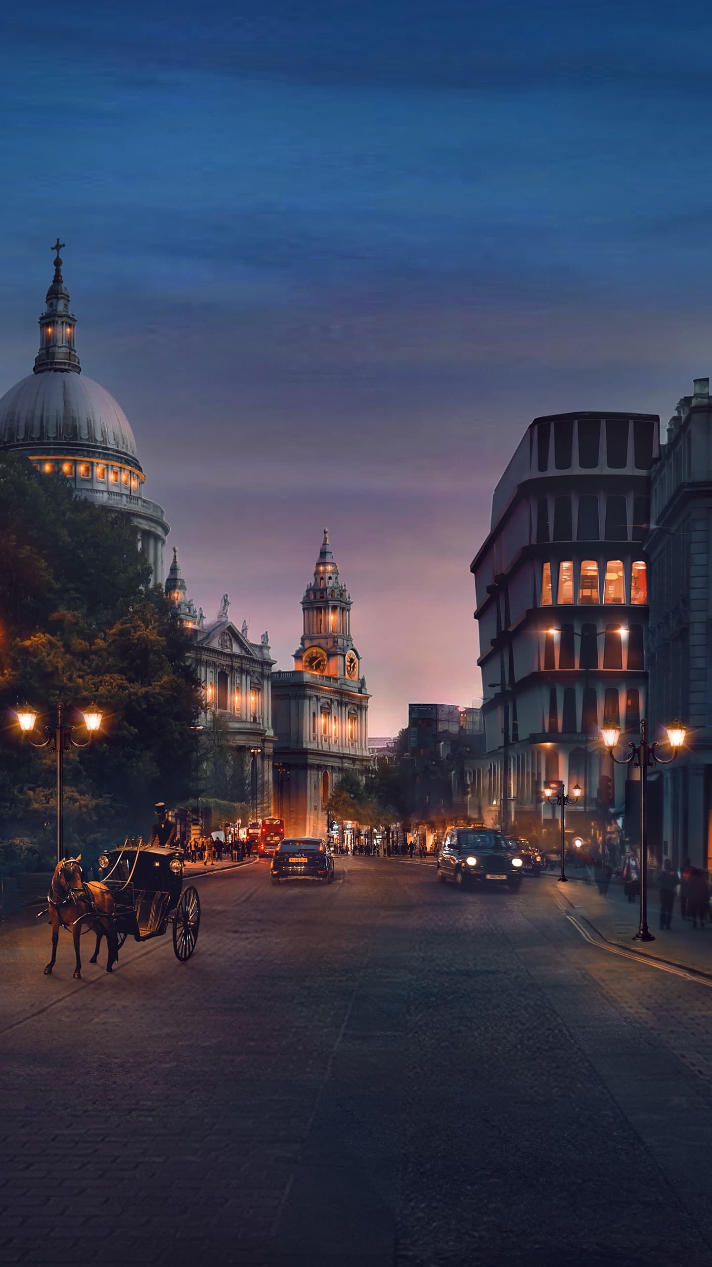 London Cityscape Buildings Street Night Sunset Surreal x - free HD phone wallpaper for iPhone and Android, 1284x2778