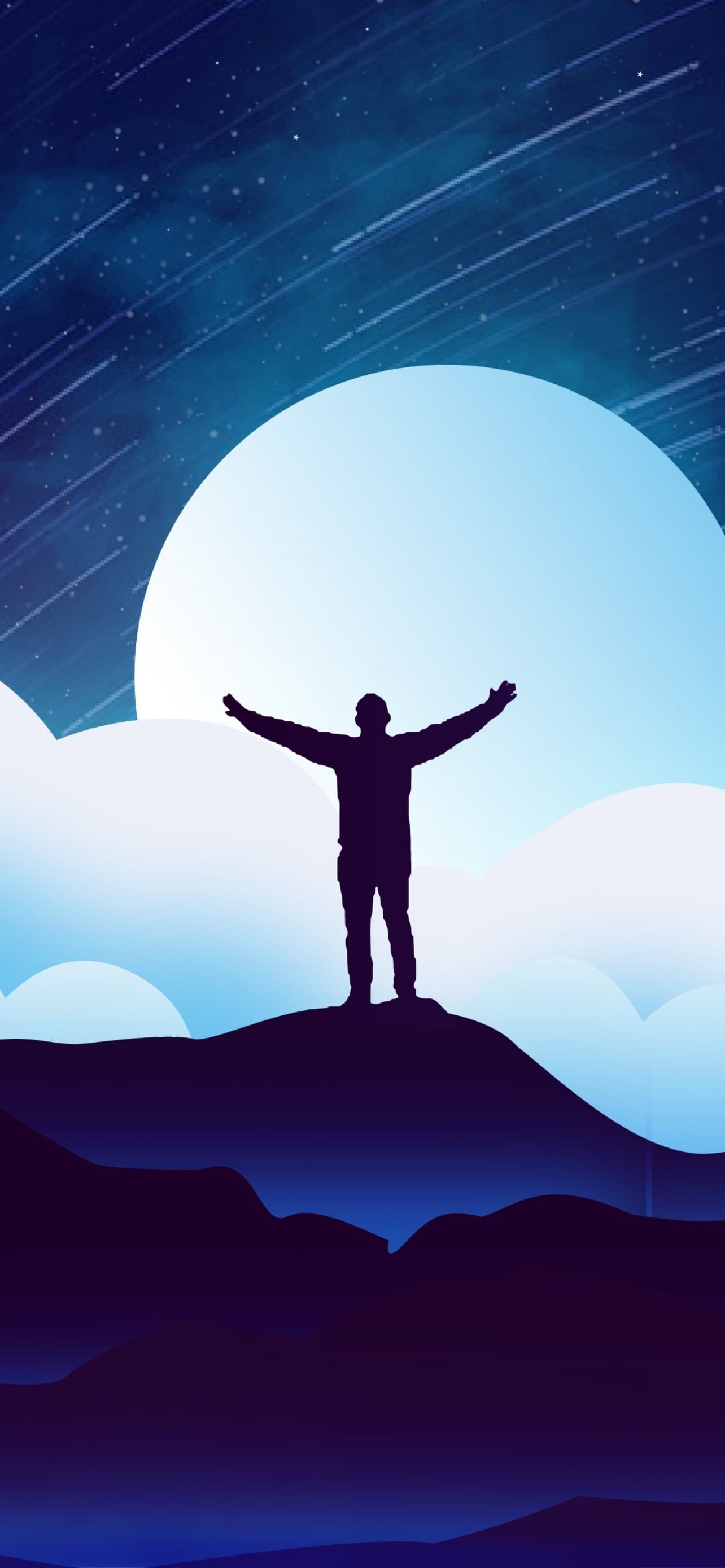 Man Alone Silhouette Moon Night Clouds Illustration Starry x - free HD phone wallpaper for iPhone and Android, 1284x2778