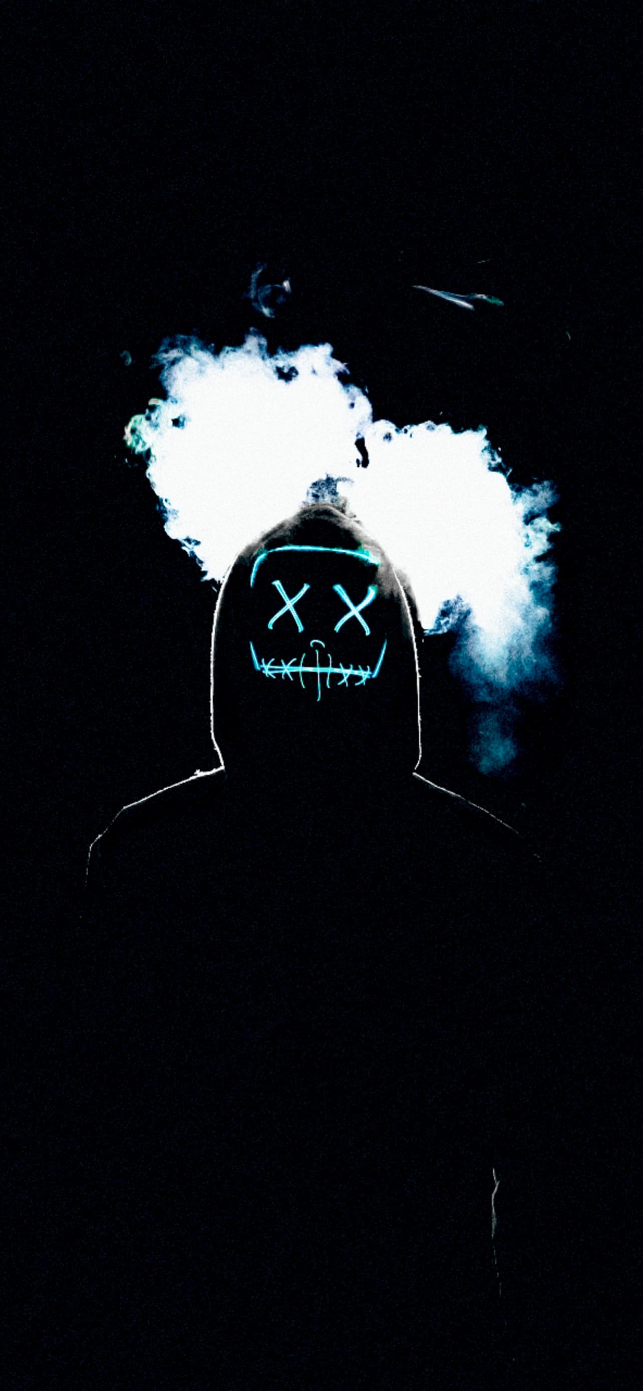 Man Led Mask Amoled Smoke Black Background Anonymous x - free HD phone wallpaper for iPhone and Android, 1284x2778