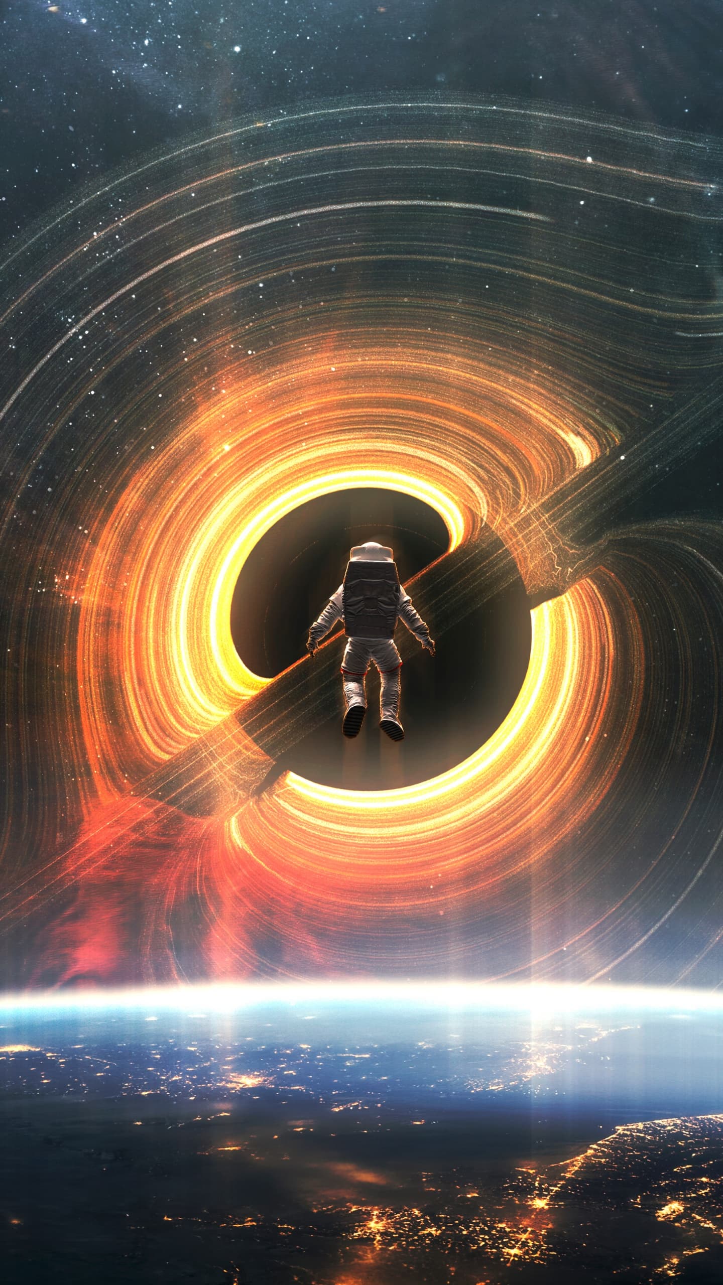 Refraction Black Hole Astronaut Planet Earth Outer Space x - free HD phone wallpaper for iPhone and Android, 1284x2778