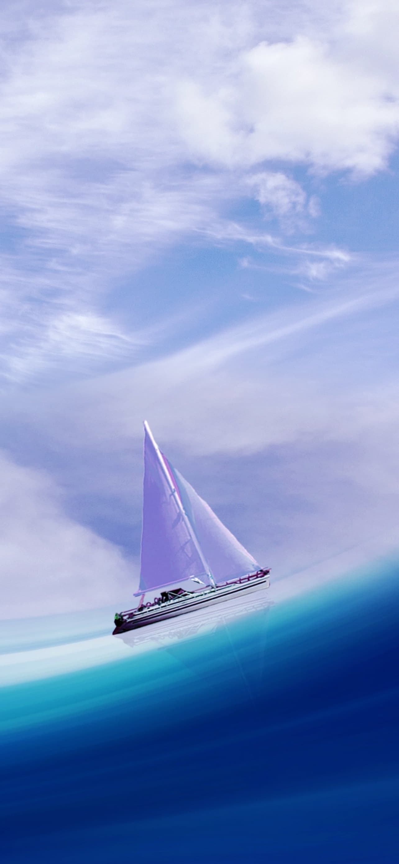 Sailing Ship Illusion Sea Cloudy Sky Blue Ocean Surreal 5k x - free HD phone wallpaper for iPhone and Android, 1284x2778