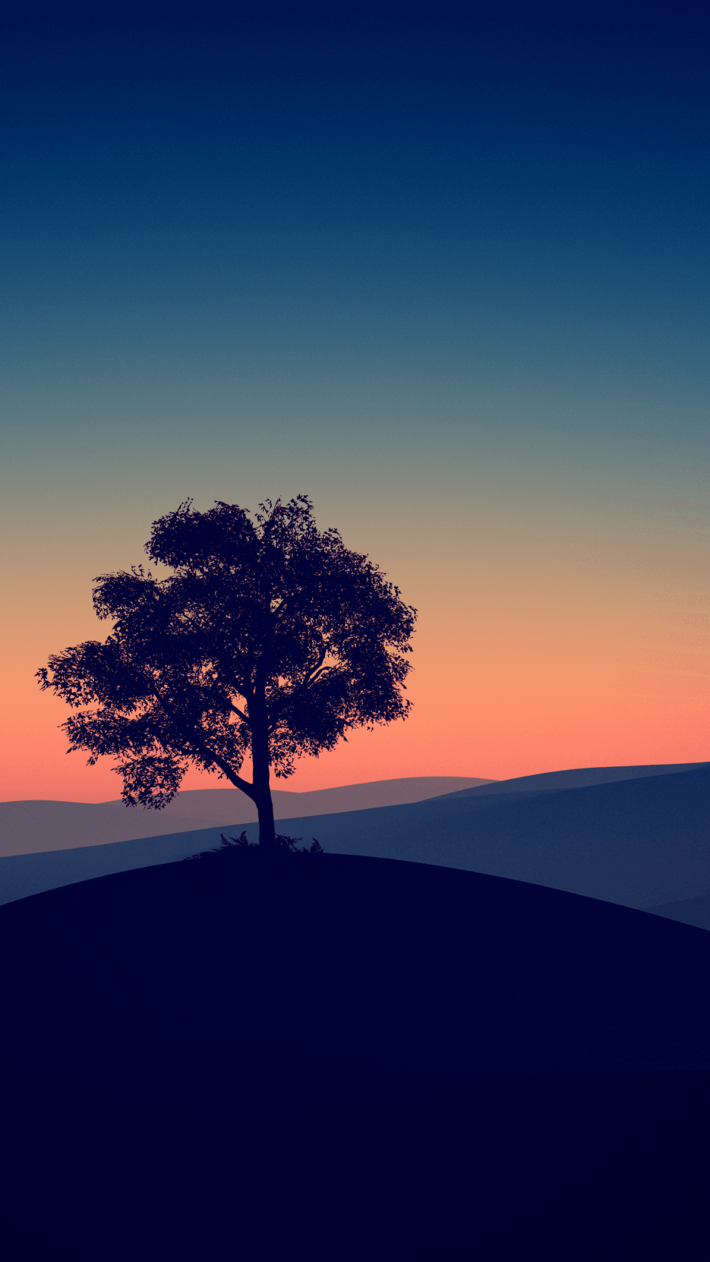 Solitude Tree Crescent Moon Silhouette Sunset Dusk Gradient x