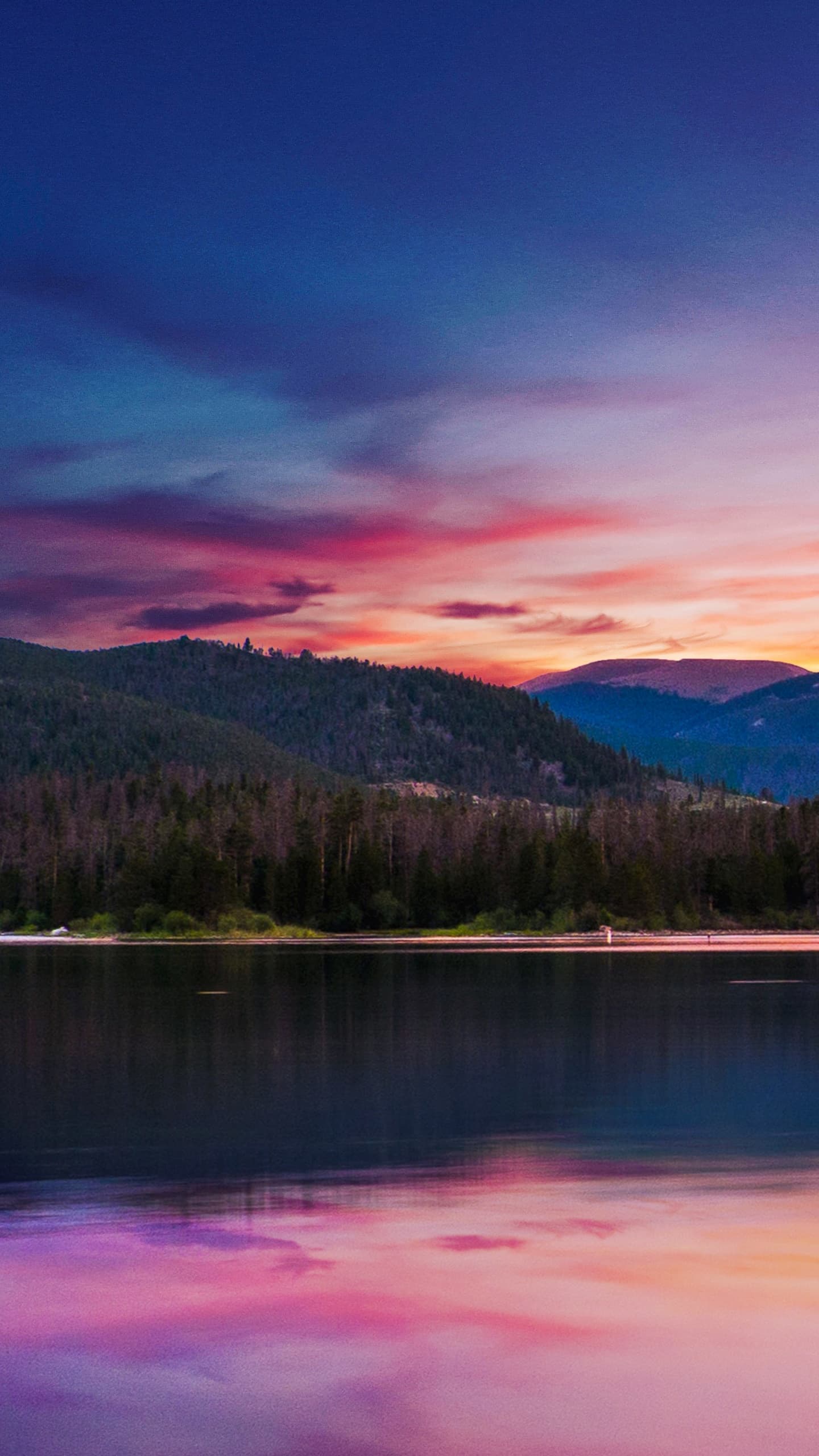 Sunset Forest Mountains River Body Of Water Reflection x