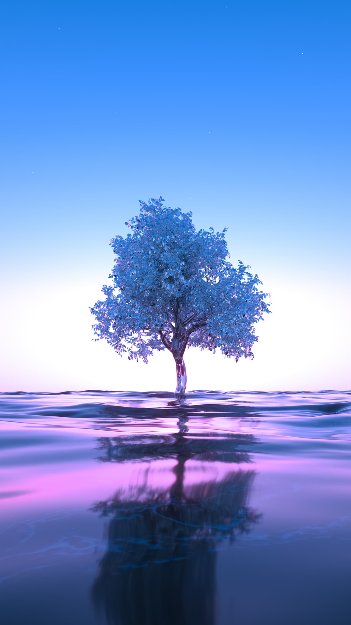 Tree Neon Body Of Water Reflection Clear Sky Pink Blue x