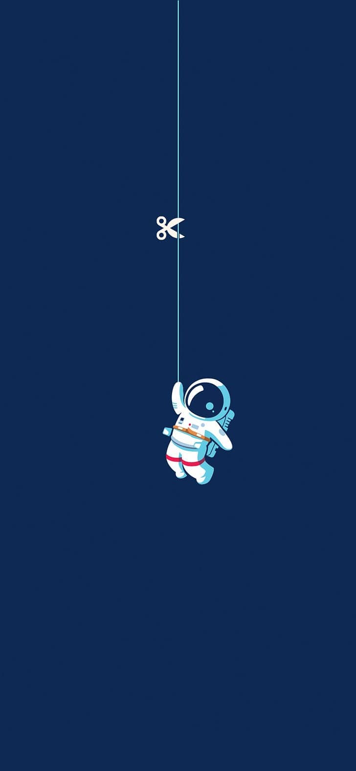 Vertical Astronaut Scissors Simple Background Blue Background Hd Wallpaper Preview - free HD phone wallpaper for iPhone and Android, 1284x2778